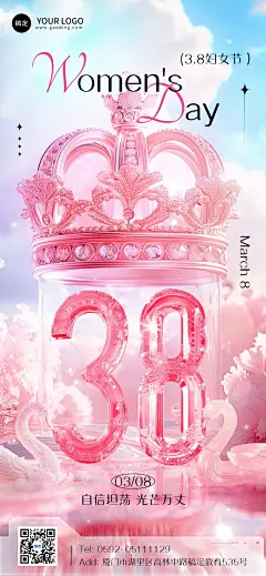 三八妇女节祝福虚拟现实风全屏竖版海报AIGC