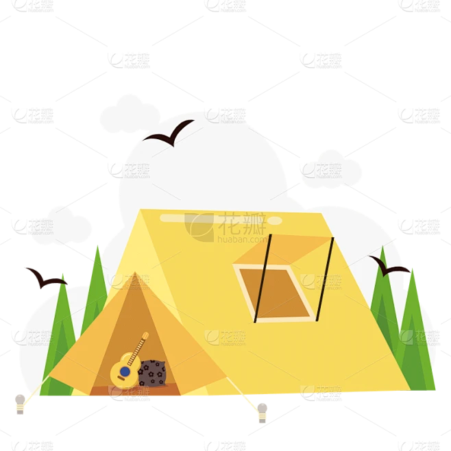 露营场景元素贴纸-手绘