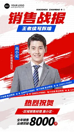 销售业绩表彰人物喜报手机海报AIGC