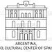 阿根廷，罗萨里奥，西班牙公园文化中心旅游地标线矢量图解