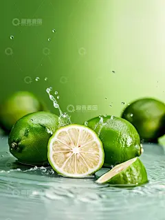 新鲜美味绿柠檬香水柠檬果蔬摄影