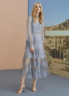 伊华欧秀2019春夏季女装新款法式复古裙过膝很仙网纱连衣裙长裙子-tmall.com天猫