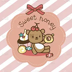 可爱的小熊和甜点坐在一起