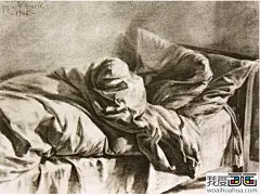 大师门采尔静物素描作品欣赏大全-《床被褥》高清大图