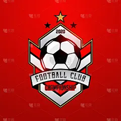 足球足球徽章标志设计模板体育队身份矢量插图孤立在红色背景上