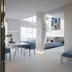 aesthetic blue bright design Interior minimal Neutral open Render serene _地产 | 配图 _急急如率令-B51957830B- -P4079420982P-   _家居场景图/黑白灰_T2021720 