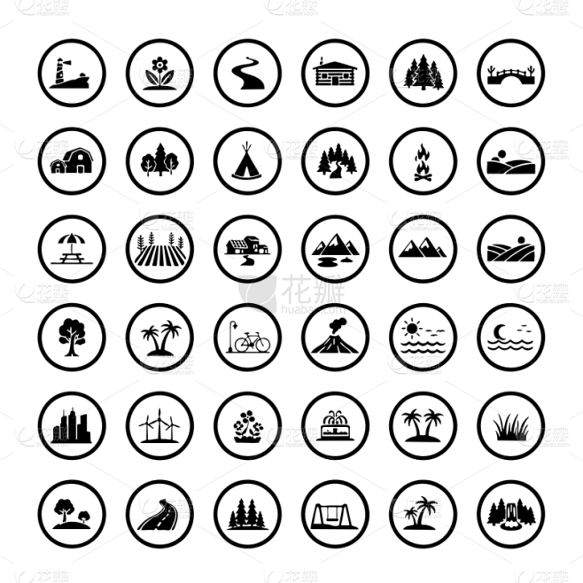 常规内容-图标系列扁平风风光类图标元素组合