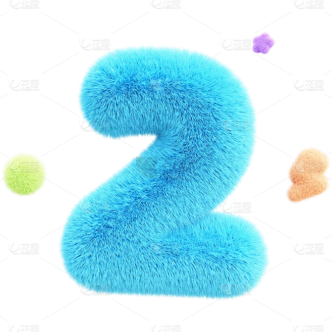 数字2倒计时毛绒数字3D贴纸