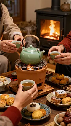 大寒小寒实景感围炉煮茶背景图片