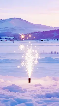大寒小寒实景感梦幻雪地烟花背景图片