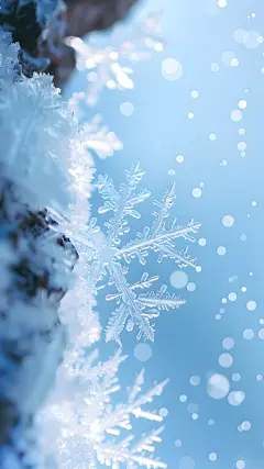 大寒小寒实景感光感冰晶雪花背景图片