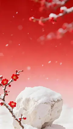 大寒小寒实景感竹影红梅展台背景图片