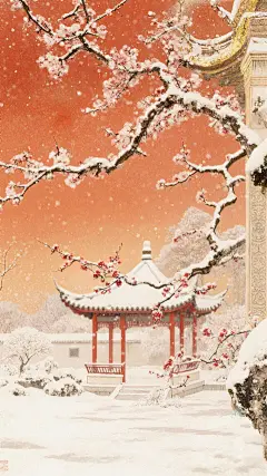 大寒小寒国风鎏金梅花建筑背景图片