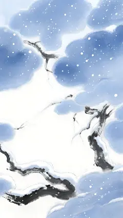 大寒小寒国风水墨晕染积雪树木背景图片