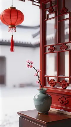 大寒小寒实景感飘雪屋檐梅花背景图片