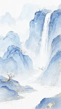 大寒小寒肌理感鎏金秋冬山水背景图片