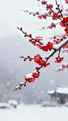 大寒小寒实景感冬青红梅特写背景图片