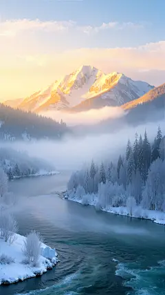 冬天实景感雪地光影云雾背景