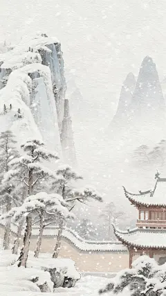 大寒小寒中国风工笔画山水背景图片