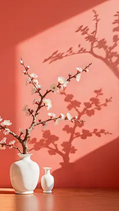 大寒小寒实景光影感花瓶梅花背景图片