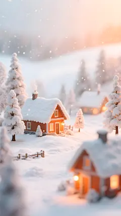 大寒小寒微缩材质感雪地小屋背景图片