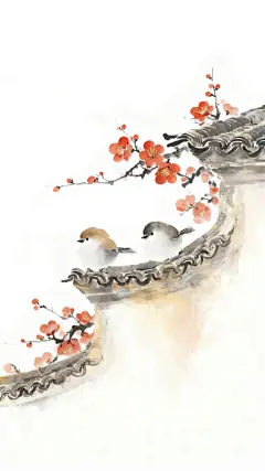 大寒小寒国风插画梅花小鸟建筑背景图片