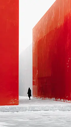 大寒小寒实景感雪地红墙人物背景图片