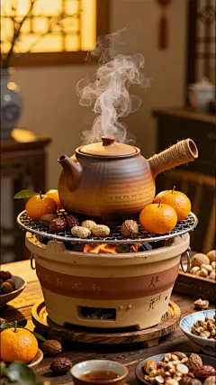 大寒小寒实景感围炉煮茶背景图片