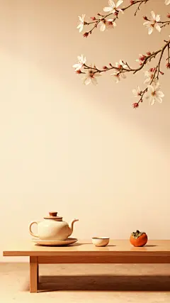大寒小寒实景光影感室内茶具背景图片