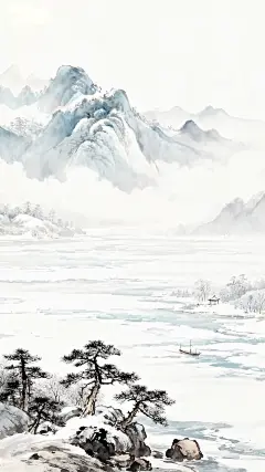 大寒小寒国风水墨山水画背景图片