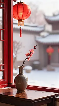 大寒小寒实景感飘雪屋檐梅花背景图片