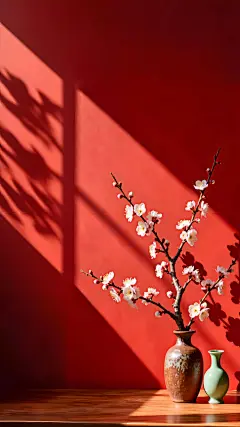 大寒小寒实景光影感花瓶梅花背景图片