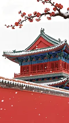 大寒小寒实景中国风建筑梅花背景