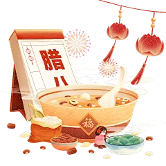 腊八节中国风中式微缩腊八粥组合元素素材